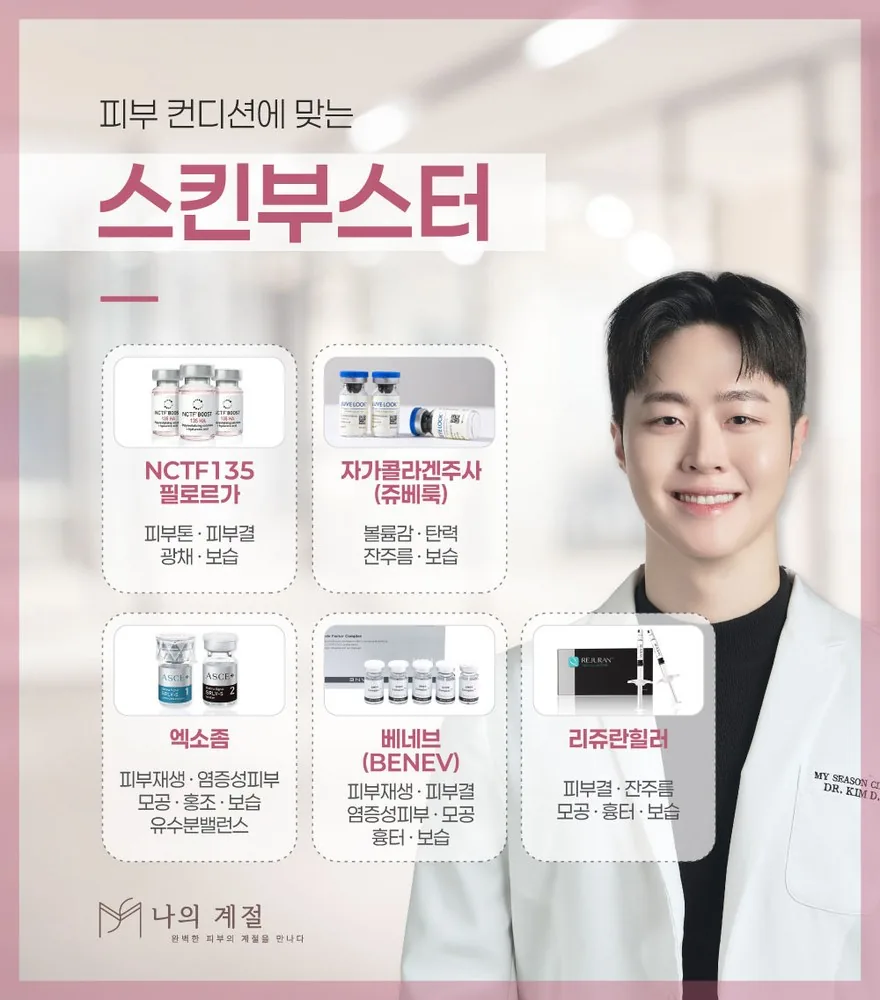 나의계절의원 울산 스킨부스터 안내 이미지 — 피부 컨디션에 맞는 제품 구분